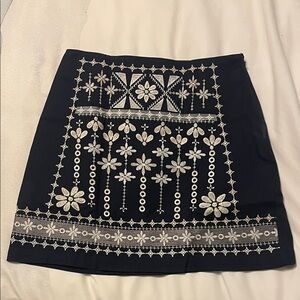 Blue Rain Navy and White Floral Embroidered Mini Skirt